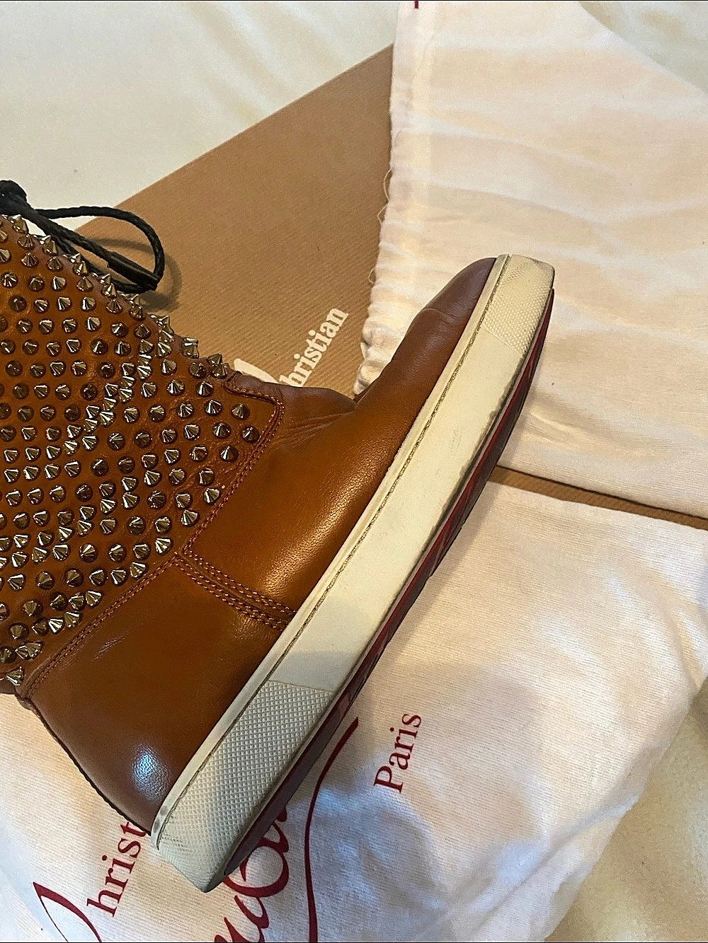 Christian Louboutin Suri Apowyn Flat Nappa/Shearl/Spikes Studded Flat Boots in - Picture 6 of 11